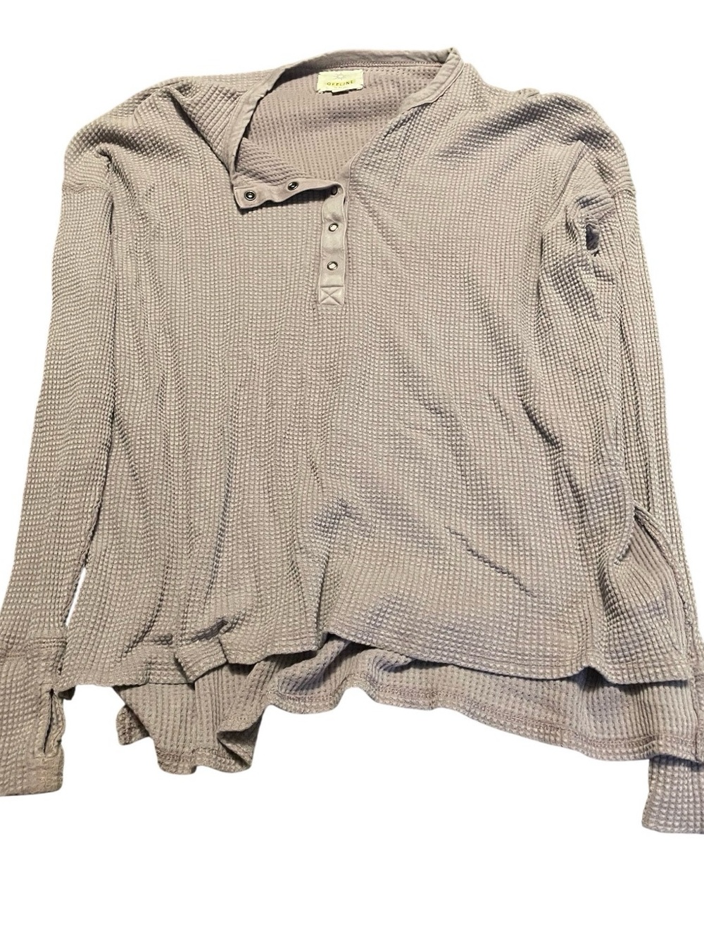 aerie Waffle Henley Long Sleeve Top - Taupe